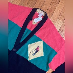 Brook Brothers Vintage 100% lambs wool Golf Cardigan Size L New!